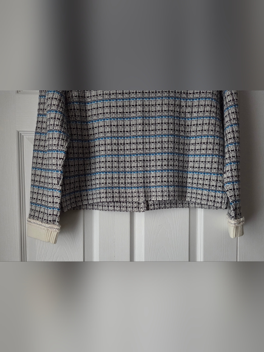 NWOT Talbots Cream and Blue Plaid Tweed Sweater Jacket Size L - Picture 11 of 14